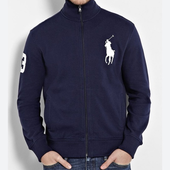 Vintage Y2K Polo Ralph Lauren Navy Jacket White Big Pony Zip Up Sweater Preppy - Picture 1 of 8